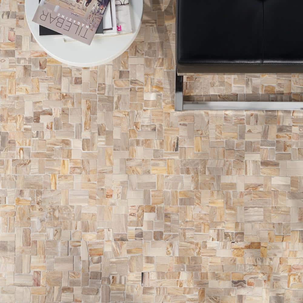 Antique Brown Petrified Wood Mosaic Tile for Indoor and Outdoor