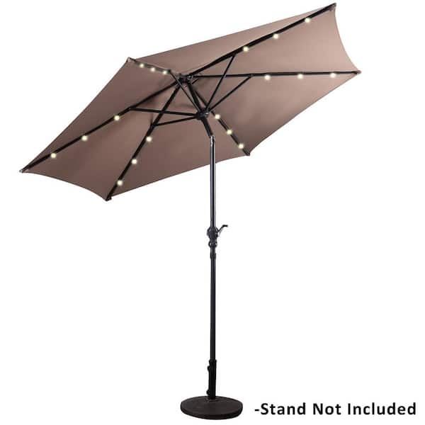SUNRINX 9 ft. Steel Patio Market Umbrella with 18 Solar LED Light in Tan