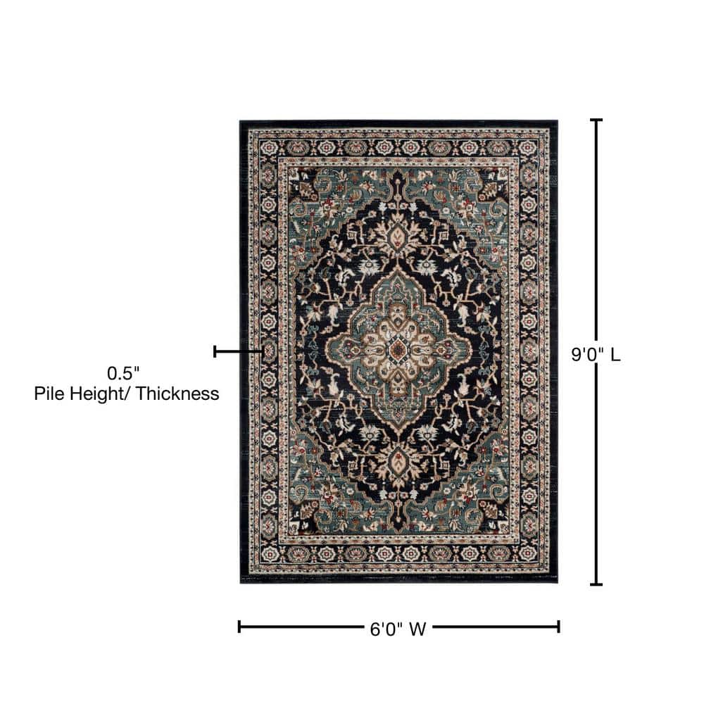 Anthracite & Teal Floral Elegance Synthetic 6' x 9' Area Rug