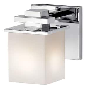 Tully 1-Light Chrome Bathroom Indoor Wall Sconce Light with Satin Etched Cased Opal Glass Shade