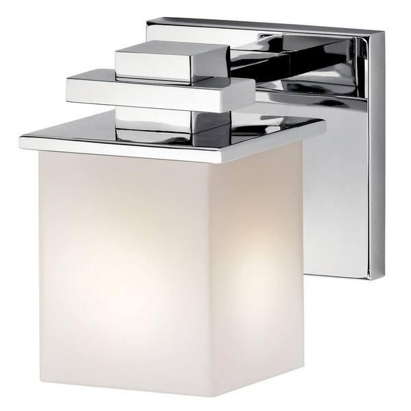 Tully 1-Light Chrome Bathroom Indoor Wall Sconce Light with Satin Etched Cased Opal Glass Shade