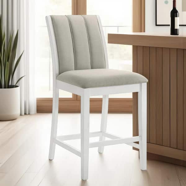 Nolan 30 in. Fog/Matte White Standard Rubberwood Bar Stool with Polyester Seat (Set of 2)