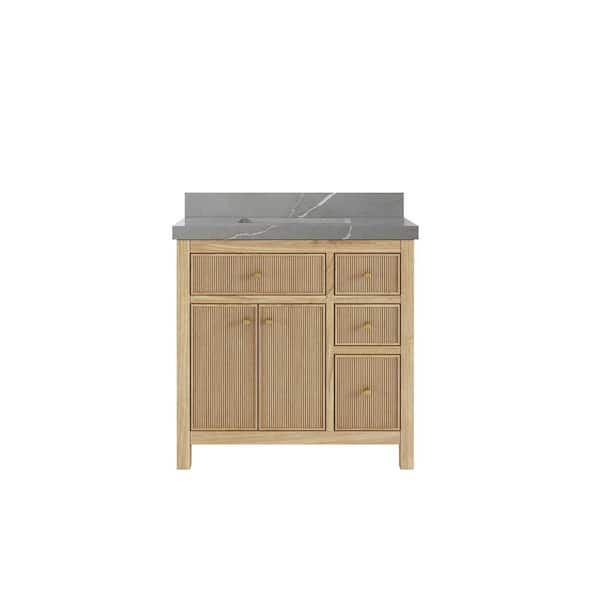 Willow Collections Sonoma Teak 36 in. W x 22 in. D x 36 in. H Single Sink Bath Vanity Center in Light Natural with 2 in. Piatra Quartz Top