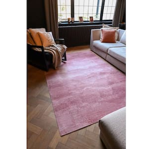Pink Machine Washable Red Sea Waves Modern Living Room 3'11" x 5'7" Rectangle Watercolor Polyester Area Rug