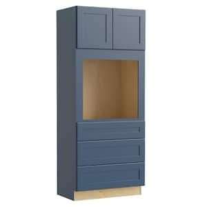 Newport Blue Painted Plywood Shaker Assembled Double Oven Kitchen Cabinet Soft Close 33 in W x 24 in D x 84 in H