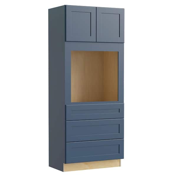 Newport 33 in. W x 24 in. D x 84 in. H Assembled Plywood Double Oven Kitchen Cabinet in Mythic Blue with Soft Close