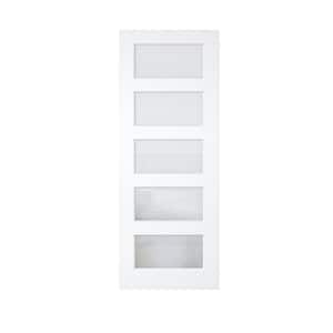 28 in. x 80 in. Solid Core 5-Lite Tempered Frosted Glass White Primed MDF Interior Door Slab