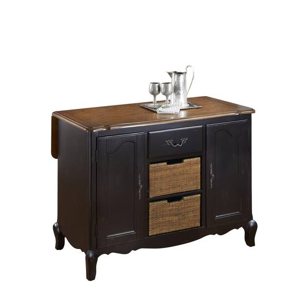 Hampton Bay French Countryside 48 in. W Drop Leaf Kitchen Island in Oak and Rubbed Black