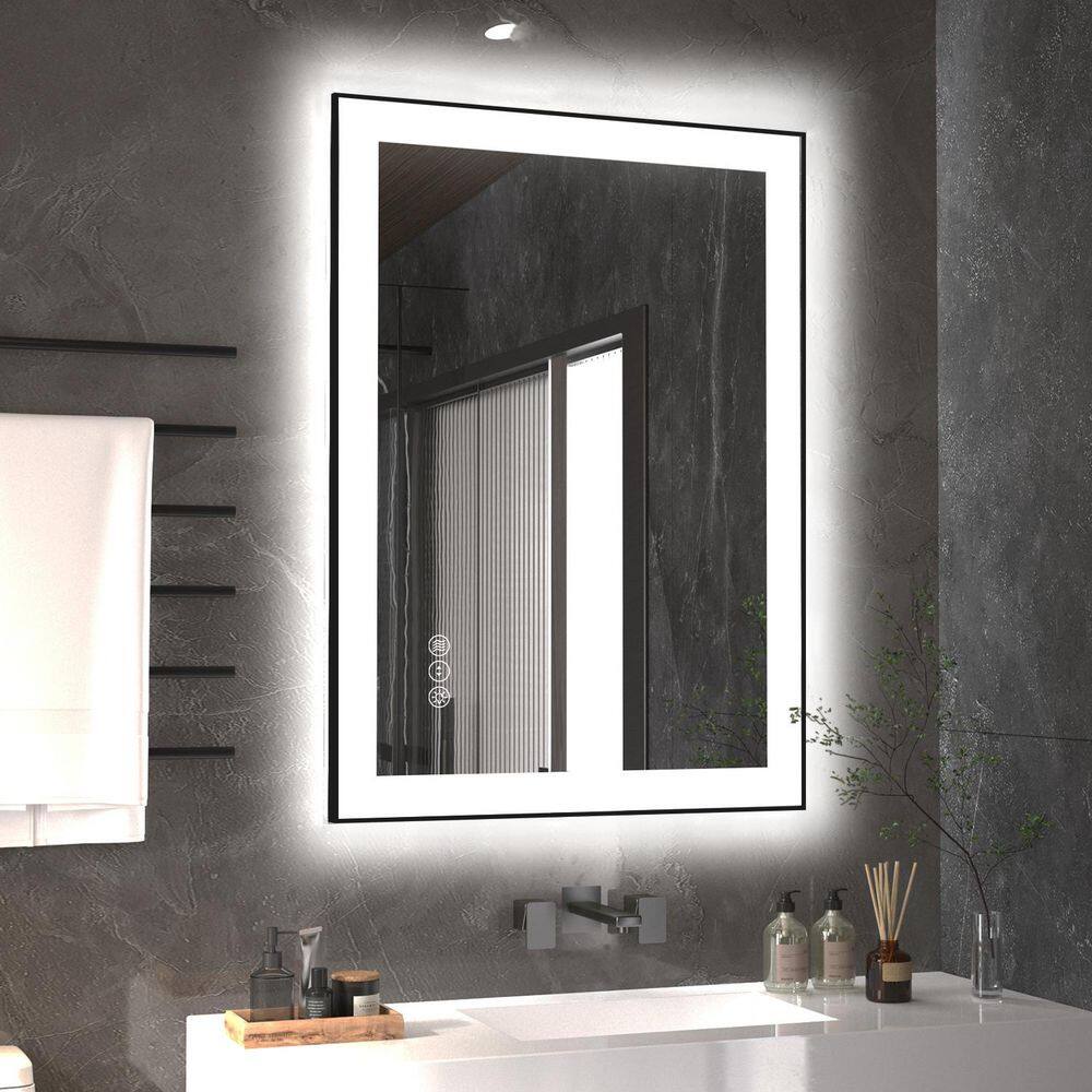 20 in. W x 28 in. H Rectangular Framed Premium Aluminum LED Wall Mounted Bathroom Vanity Mirror in Color Black price history on PriceWatchPro