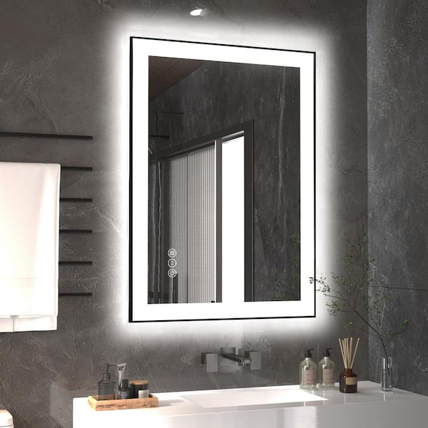 20 in. W x 28 in. H Rectangular Framed Premium Aluminum LED Wall Mounted Bathroom Vanity Mirror in Color Black