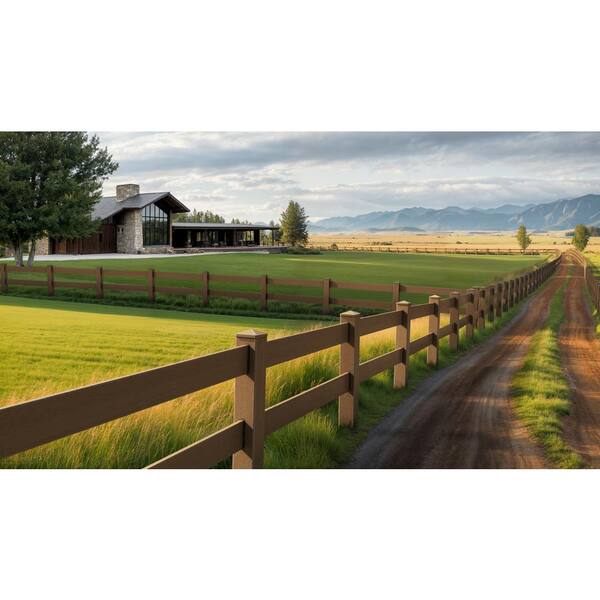 Natures Composites Composite 2-Rail Corner Post with Post Cap for Traditional Ranch Rail System (5 in. x 5 in. x 50 in. L) Rosewood (Brown)