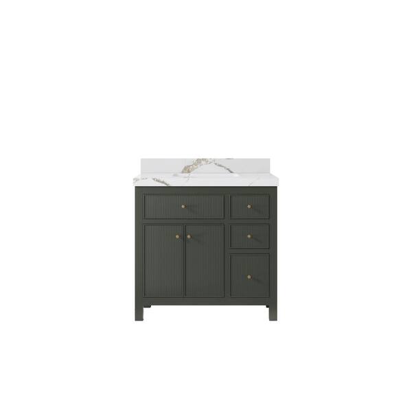 Willow Collections Sonoma 36 in. Single Sink Freestanding Pewter Green Bath Vanity with Calacatta Gold Quartz Top Unassembled