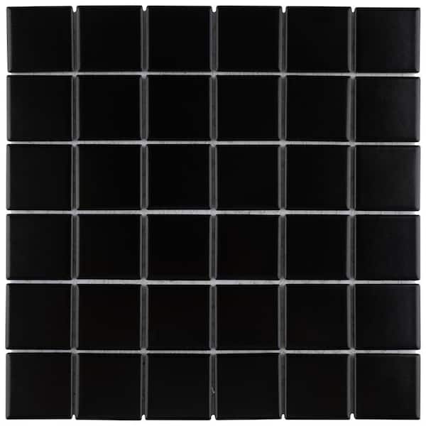Merola Tile Metro Quad Matte Black 11-3/4 in. x 11-3/4 in. Porcelain Mosaic Tile (9.8 sq. ft./Case)