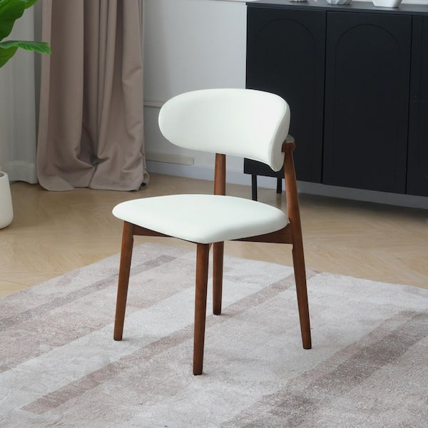 Set of 4, Upholstered Faux Leather Dining Chair with Wood Legs in Walnut