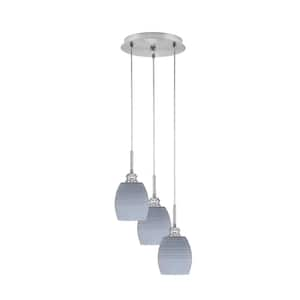 Savannah 10 in. 3-Light Brushed Nickel Cord Pendant Light Gray Matrix Glass Shade