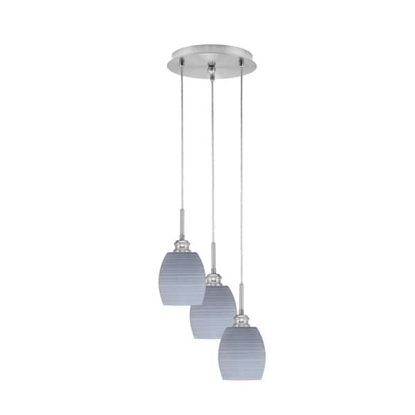Unbranded Savannah 10 in. 3-Light Brushed Nickel Cord Pendant Light Gray Matrix Glass Shade