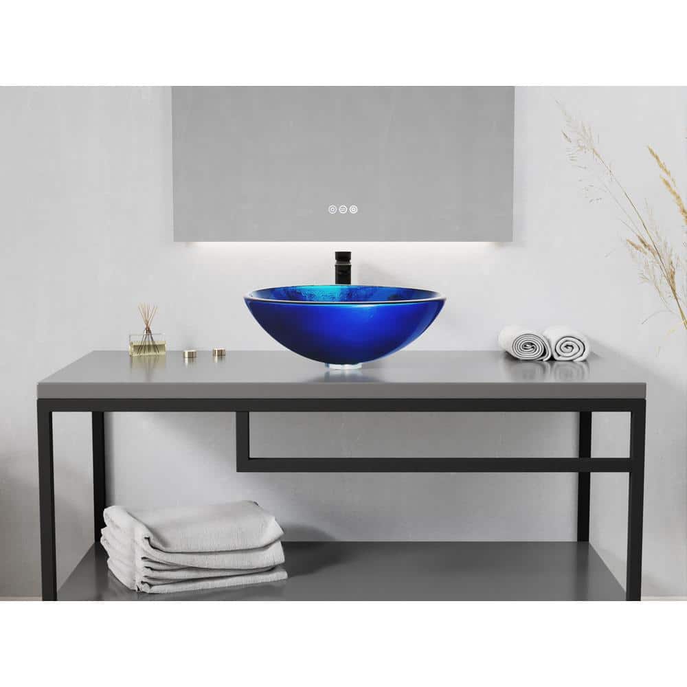 Stellar Blue Glass Above-Counter Circular Bathroom Sink