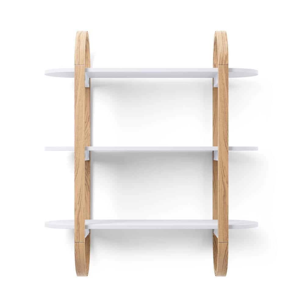 Bellwood Pill-Shaped 3-Tier White & Natural Wood Wall Shelf