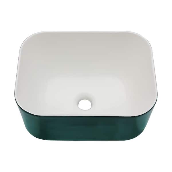 Unbranded 16 in . Ceramic Square Vessel Bathroom Sink in Green