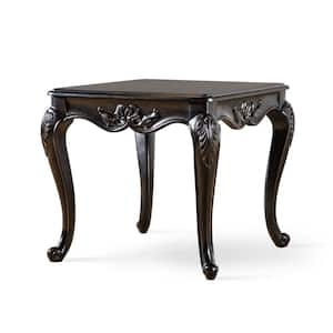 Griffith 24.75 in. Black Rectangle Wood End Table With Leaf Motifs