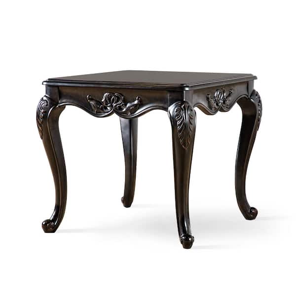 Griffith 24.75 in. Black Rectangle Wood End Table With Leaf Motifs