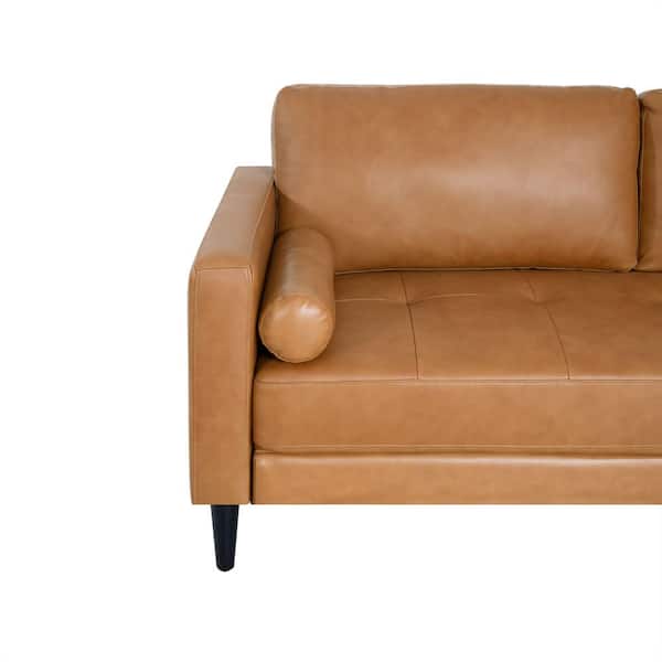 HOMESTOCK 55 Tan Mid-Century Leather 3-Seat Loveseat 99740-W