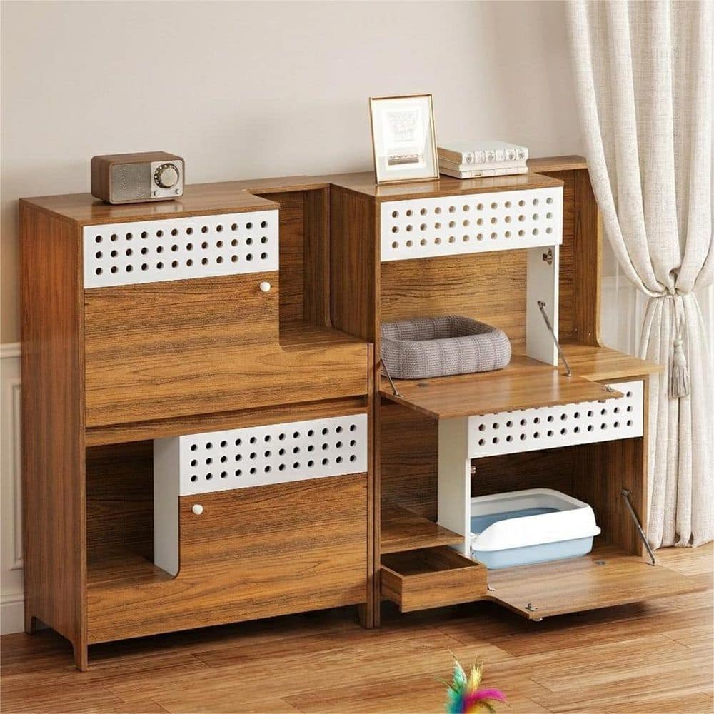 2 of Pieces 2 in 1 Brown 44.8 in. H Storage Cabinet with Storage