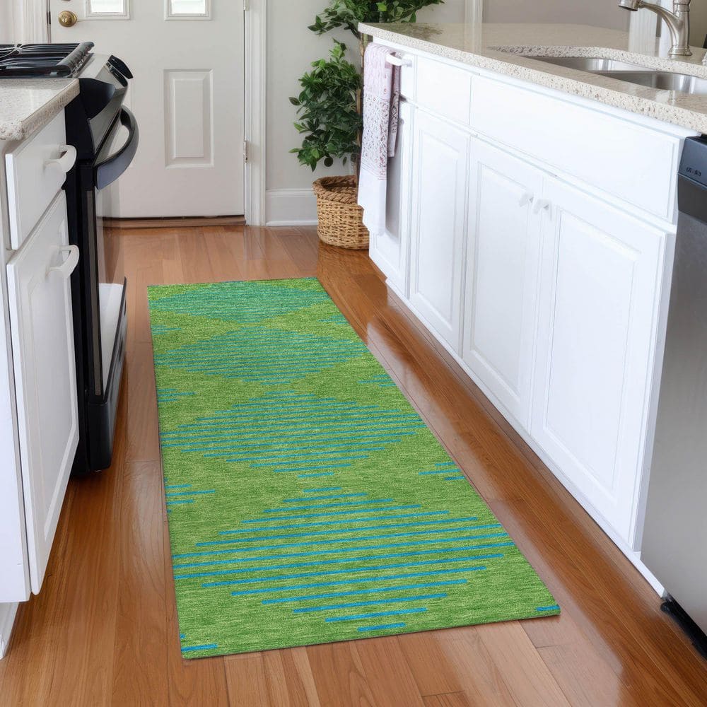 Mayfield Premium Machine Washable Abstract AMF1017 Green 2 ft. 3 in. x 7 ft. 6 in. Runner Rug price history on PriceWatchPro