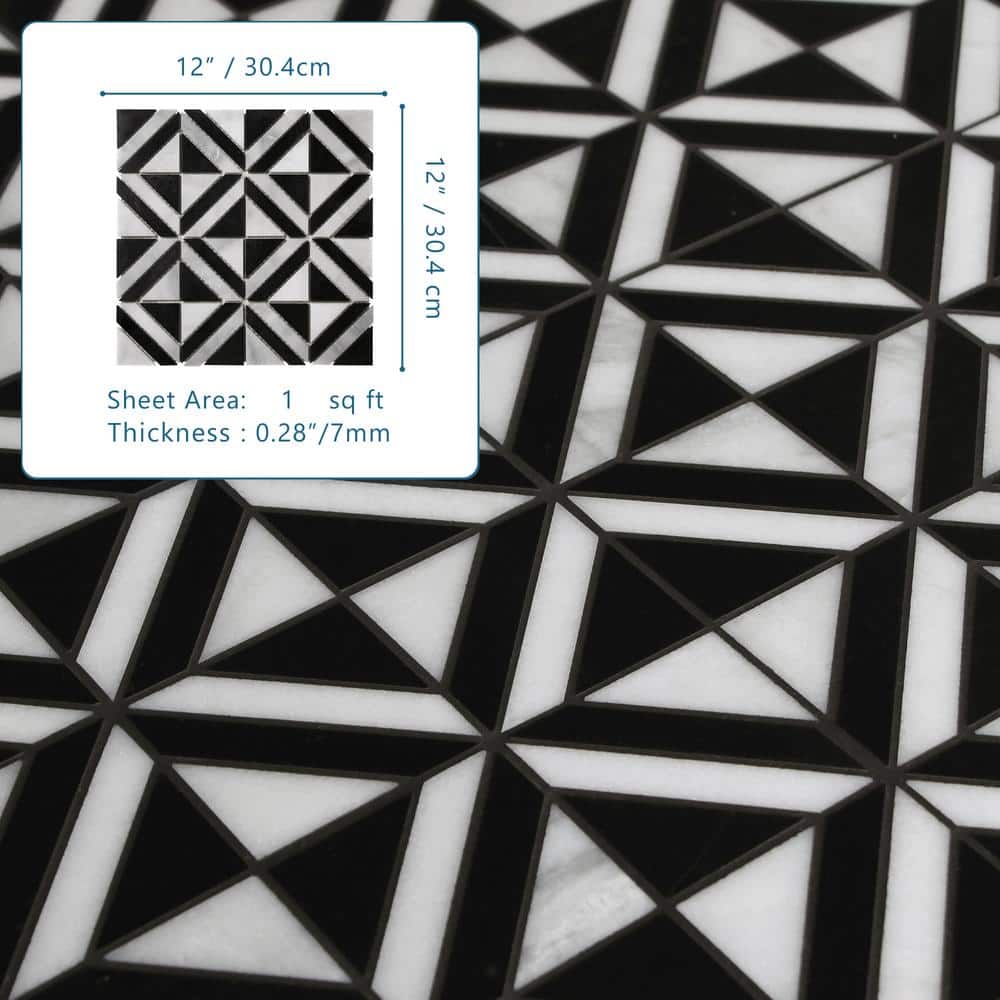 12" x 12" Black and White Polished Marble Mosaic Tile