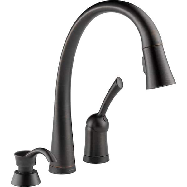 Delta Pilar Single-Handle Pull-Down Sprayer Kitchen Faucet with Soap Dispenser in Venetian Bronze with Touch2O Technology