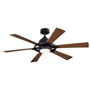 Iras 52 in. Indoor/Outdoor Distressed Black Downrod Mount Ceiling Fan with Integrated LED with Wall Control Included