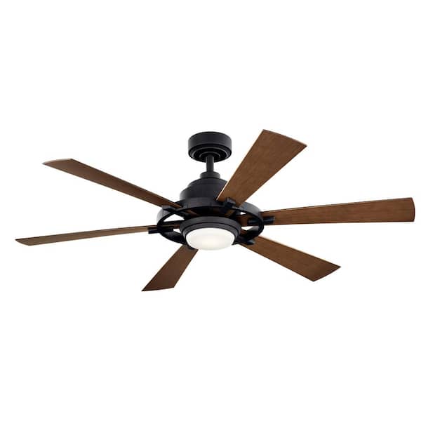 KICHLER Iras 52 in. Indoor/Outdoor Distressed Black Downrod Mount Ceiling Fan with Integrated LED with Wall Control Included