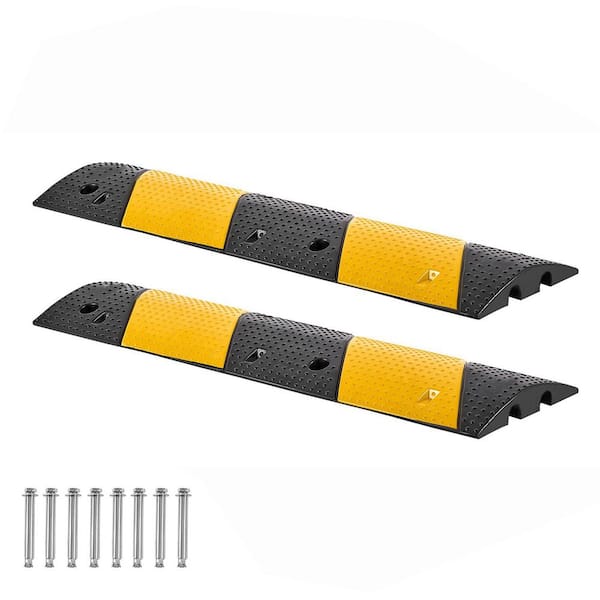 40 in. Rubber Speed Bump 2-Pack, 2-Channel Cable Protector Ramp, 22,000 lbs. Load, with Screws for Driveway & Road Use