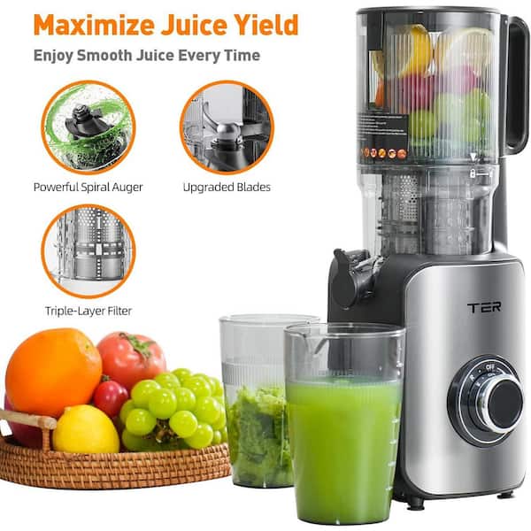 200 W 49 oz. Stainless Steel Masticating Juicer Machine with Slow Masticating for Whole Vegetables and Fruits, Black