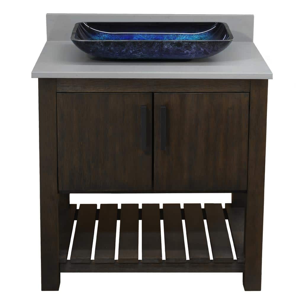 Ocean Breeze 31 in. W x 22 in. D x 31 in. H 1 Blue Black Sink MB Drain Bath Vanity in Cafe with Smoke Grey Quartz Top price history on PriceWatchPro