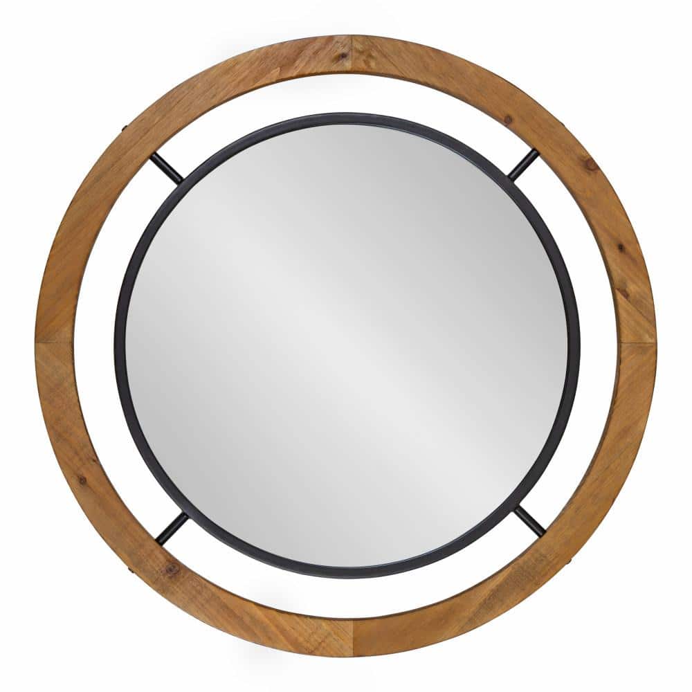 Rustic Brown Round Wood Bathroom Vanity Mirror