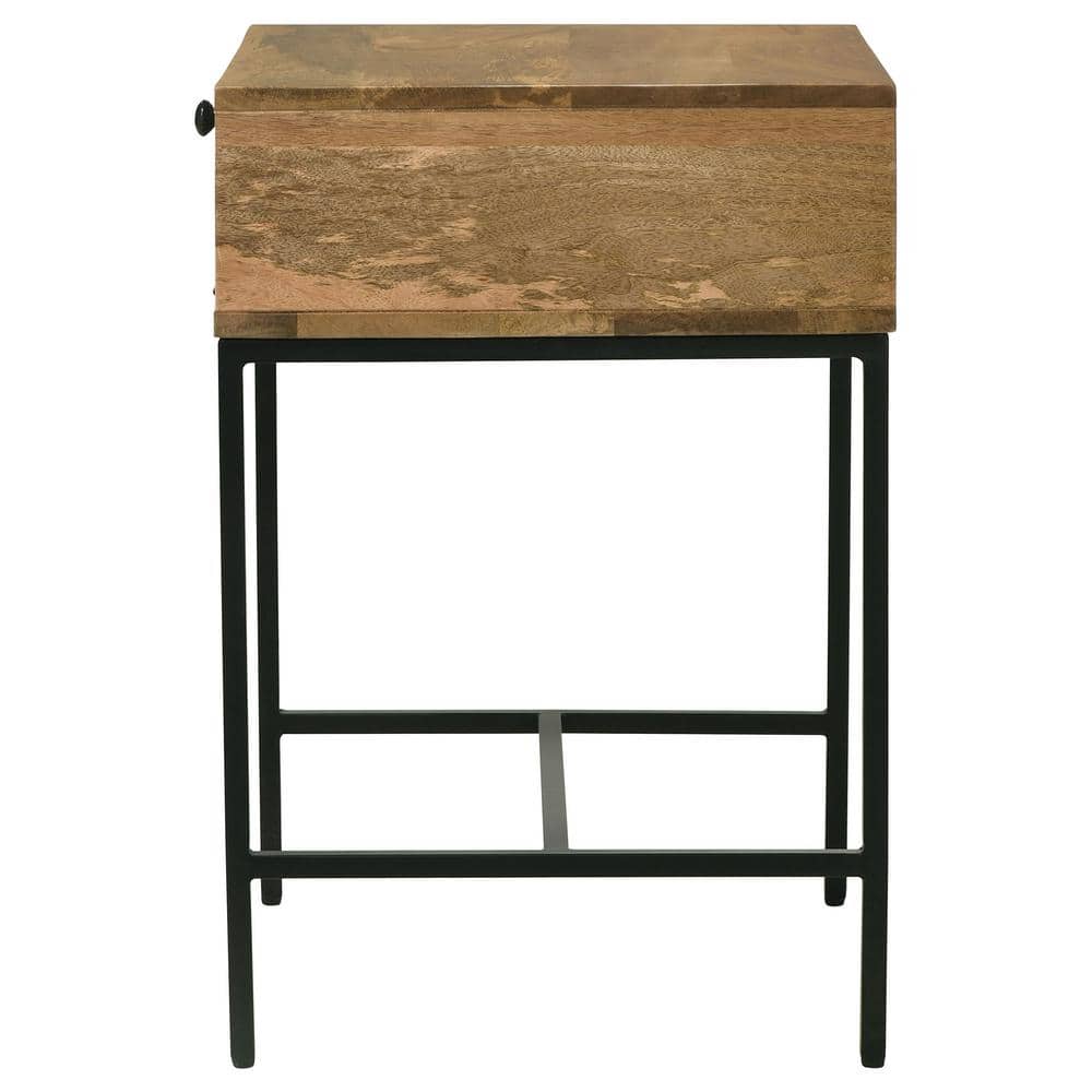 Honey Brown Mango Wood and Iron Rectangular End Table with Storage