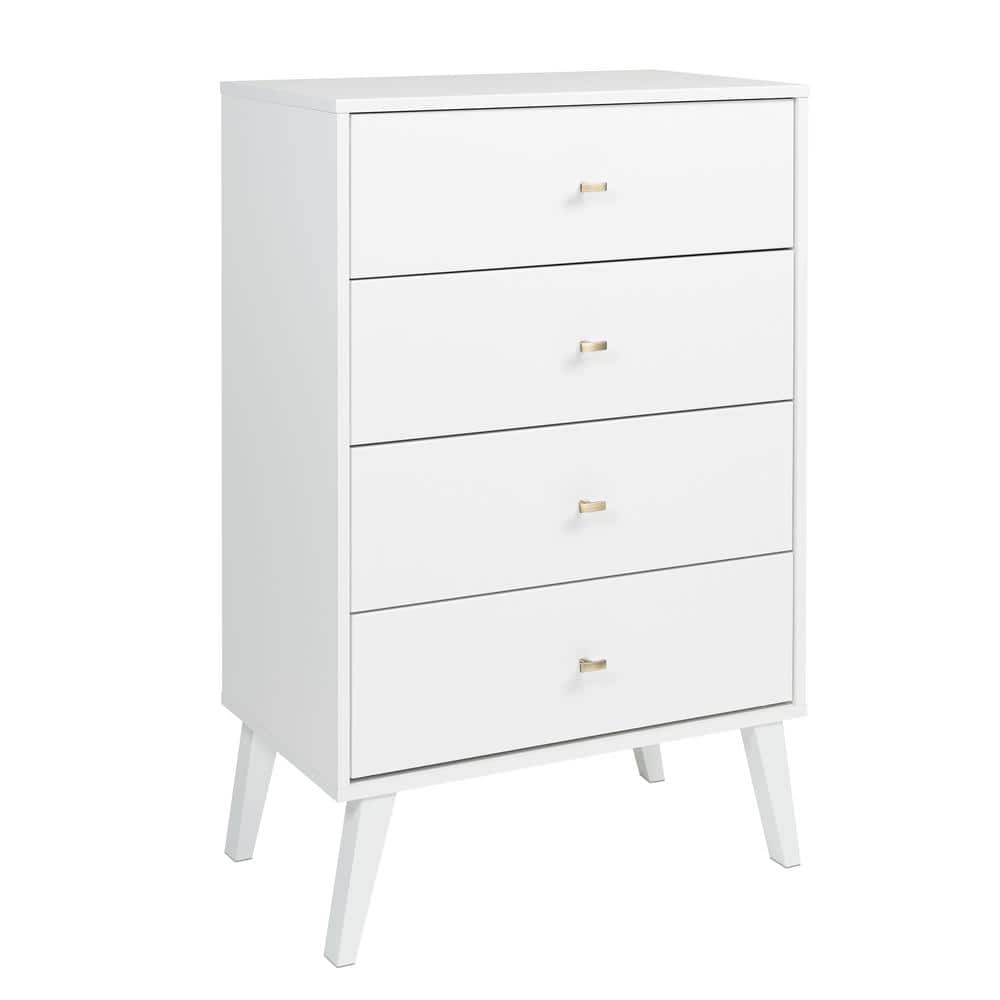 White Mid-Century Modern 4-Drawer Vertical Chest