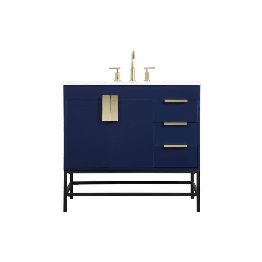 Simply Living 36 in. W x 22 in. D x 33.5 in. H Bath Vanity in Blue with Ivo