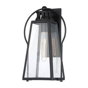 Halder Bridge 1-Light Sand Black Outdoor Lantern Light Sconce with Seeded Glass