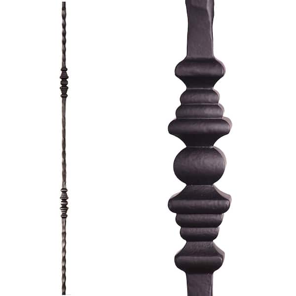 HOUSE OF FORGINGS Tuscan Square Hammered 44 in. x 0.5625 in. Satin Black Double Decorative Knuckle Solid Wrought Iron Baluster