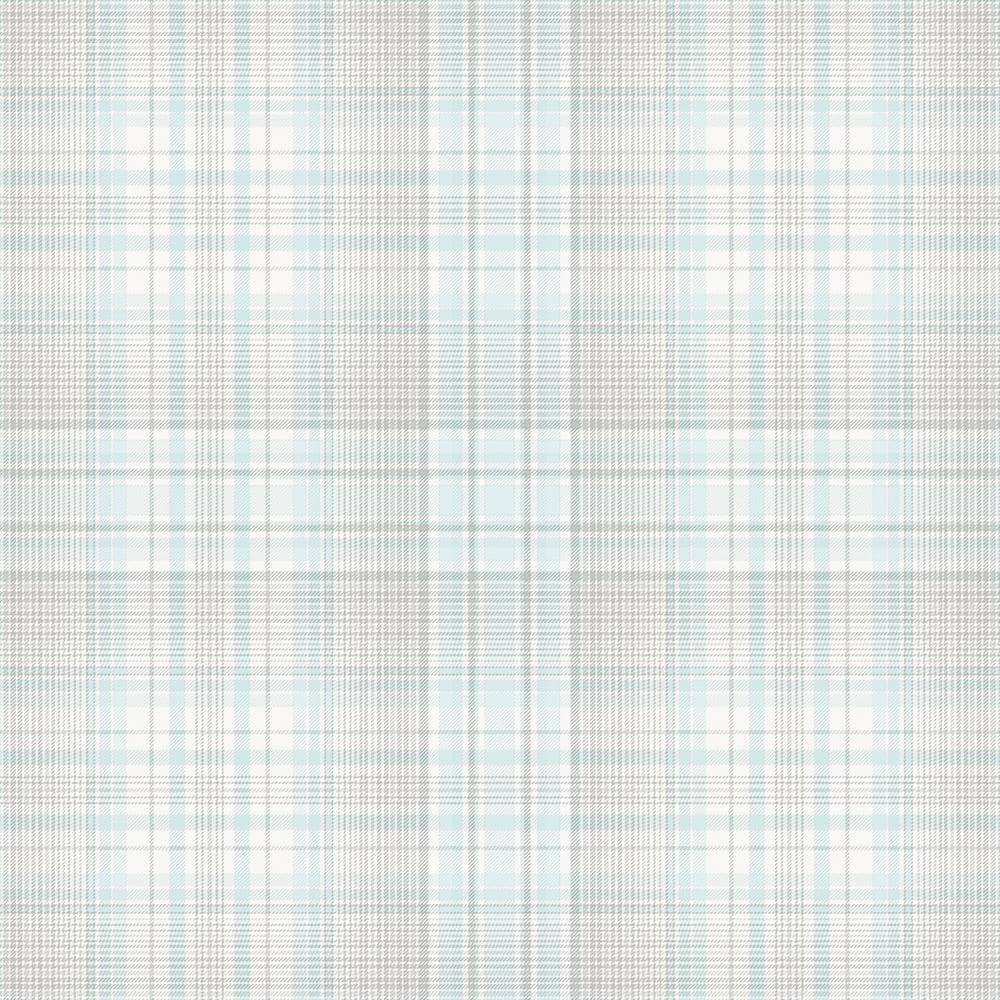Turquoise and Grey Vinyl Plaid Pre-pasted Washable Wallpaper