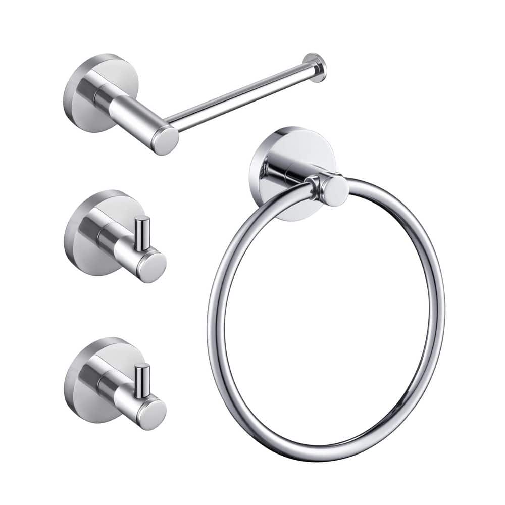 4-Piece Bathroom Hardware Set with Towel/Robe Hook Toilet Paper Holder Towel Ring in Chrome price history on PriceWatchPro
