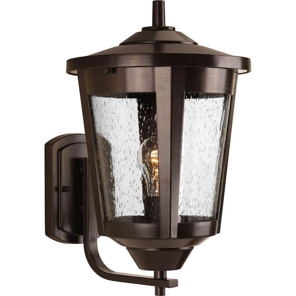 Progress Lighting East Haven Collection 1-Light Antique Bronze Clear Seeded Glass Transitional Outdoor Large Wall Lantern Light