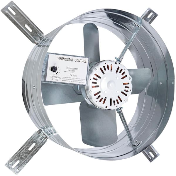 14 in. Single Speed Gable Mount Attic Ventilator Window Fan in Gray with Adjustable Thermostat