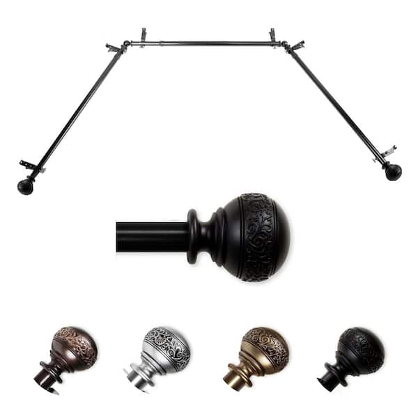 EMOH 13/16" Dia Adjustable 20"-36", 38"-72" Bay Window Curtain Rod with Douglas Finials in Black