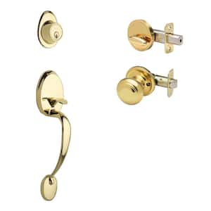 Colonial Polished Brass Door Handleset and Colonial Knob Trim