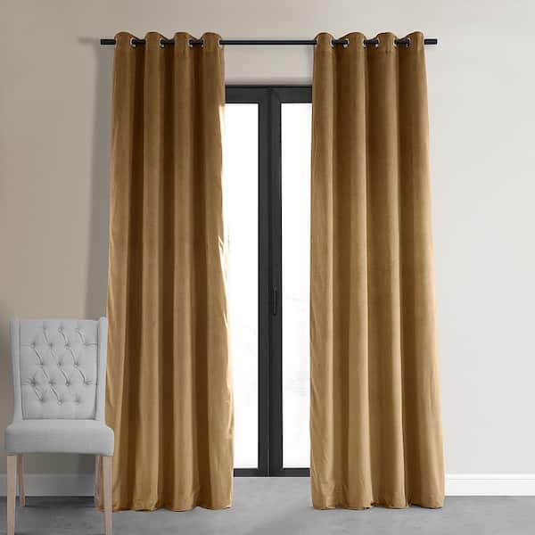 Exclusive Fabrics & Furnishings Amber Gold Velvet Grommet Blackout Curtain - 50 in. W x 108 in. L (1 Panel)