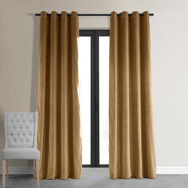 Exclusive Fabrics & Furnishings Amber Gold Velvet Grommet Blackout Curtain - 50 in. W x 96 in. L (1 Panel)