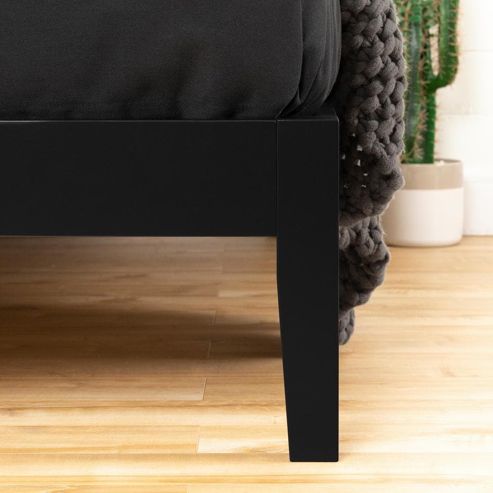 Black Full Solid Wood Platform Bed with Slats